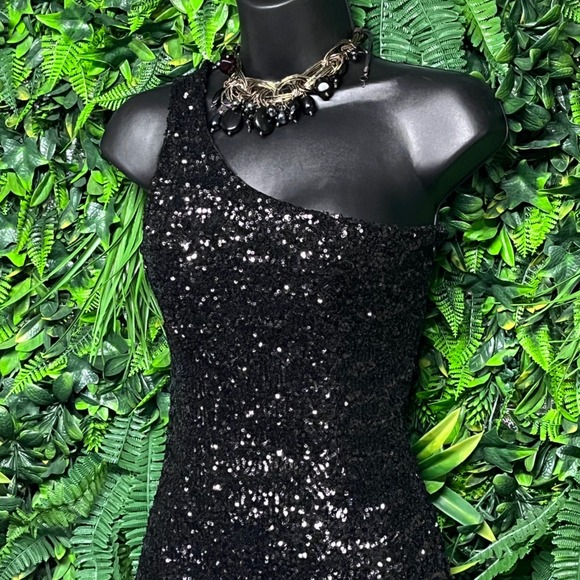 TCEC Dress Small Black Sequin One Shoulder‎ Mini Party Cocktail 3258 - Picture 6 of 10